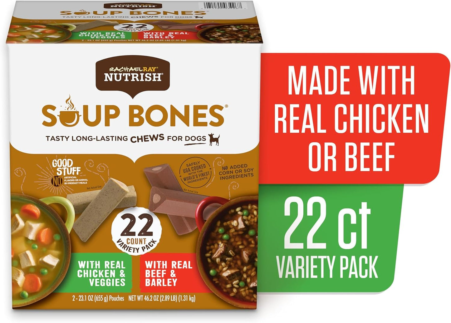 Rachael Ray  Soup Bones Long Lasting Dog Chews Variety Pack, 22 Count (Pack of 1)
