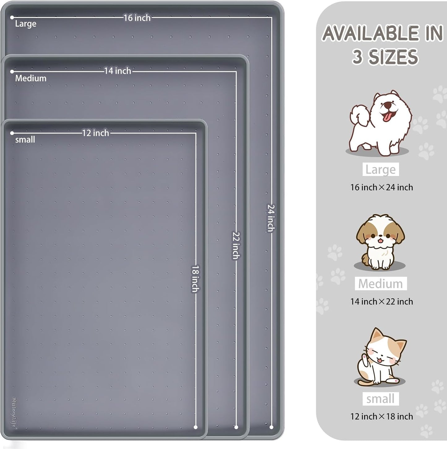 Silicone Cat & Dog Food Mat for Floors Waterproof, Anti-Slip Dog Bowl Mats for Food and Water, Pet Feeding Mats with Lip to Prevent Spills, Pet Placemat for Messy Drinkers to Protect Floors