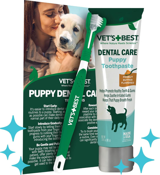 Dog Toothpaste & Toothbrush Kit for Puppies – Puppy Essentials – Dog Toothbrush & Toothpaste for Young Dogs- Perfect for Puppy Teething, Freshens Breath - Peanut Butter Flavor, 3.5 Oz