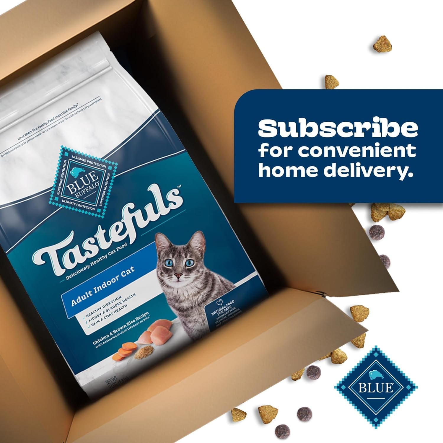 Tastefuls Adult Dry Cat Food Indoor Cat Formula, Made in the USA with Natural Ingredients, Chicken & Brown Rice Recipe, 3-Lb. Bag
