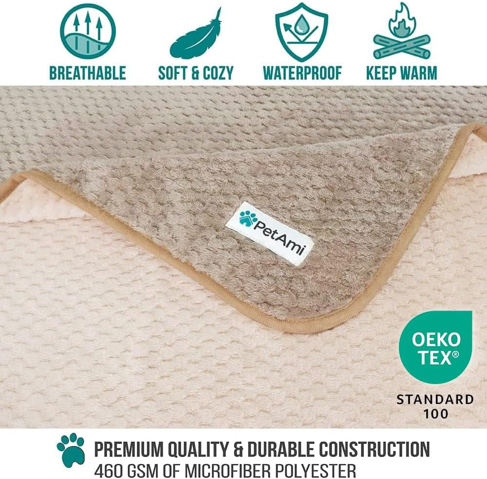 Waterproof Dog Blanket, Leakproof XL Pet Blanket for Large Dogs, Furniture Sofa Couch Cover Protector, Fleece Cat Throw Bed Crate Kennel, Reversible Washable Soft Plush, Twin 60X80 Taupe Beige
