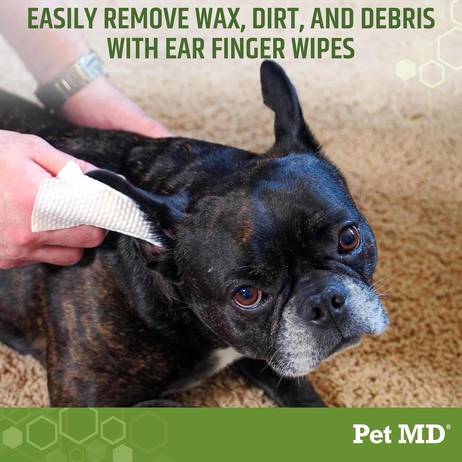 Ear Finger Wipes for Dogs - Extra-Coverage and Large Design - with Eucalyptus and Aloe Vera for Dogs - Pet Ear Cleaning Finger Wipes & Puppy Ear Cleaner - 50Ct