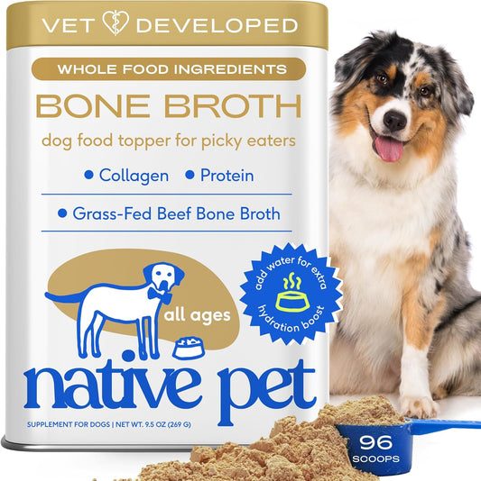 Bone Broth for Dogs and Cats - Made with Real Beef Bone Broth, Dog Food Toppers for Picky Eaters - Provides Extra Hydration & Nutrition for Joint Strength, Immunity & Heart Health-96 Scoops