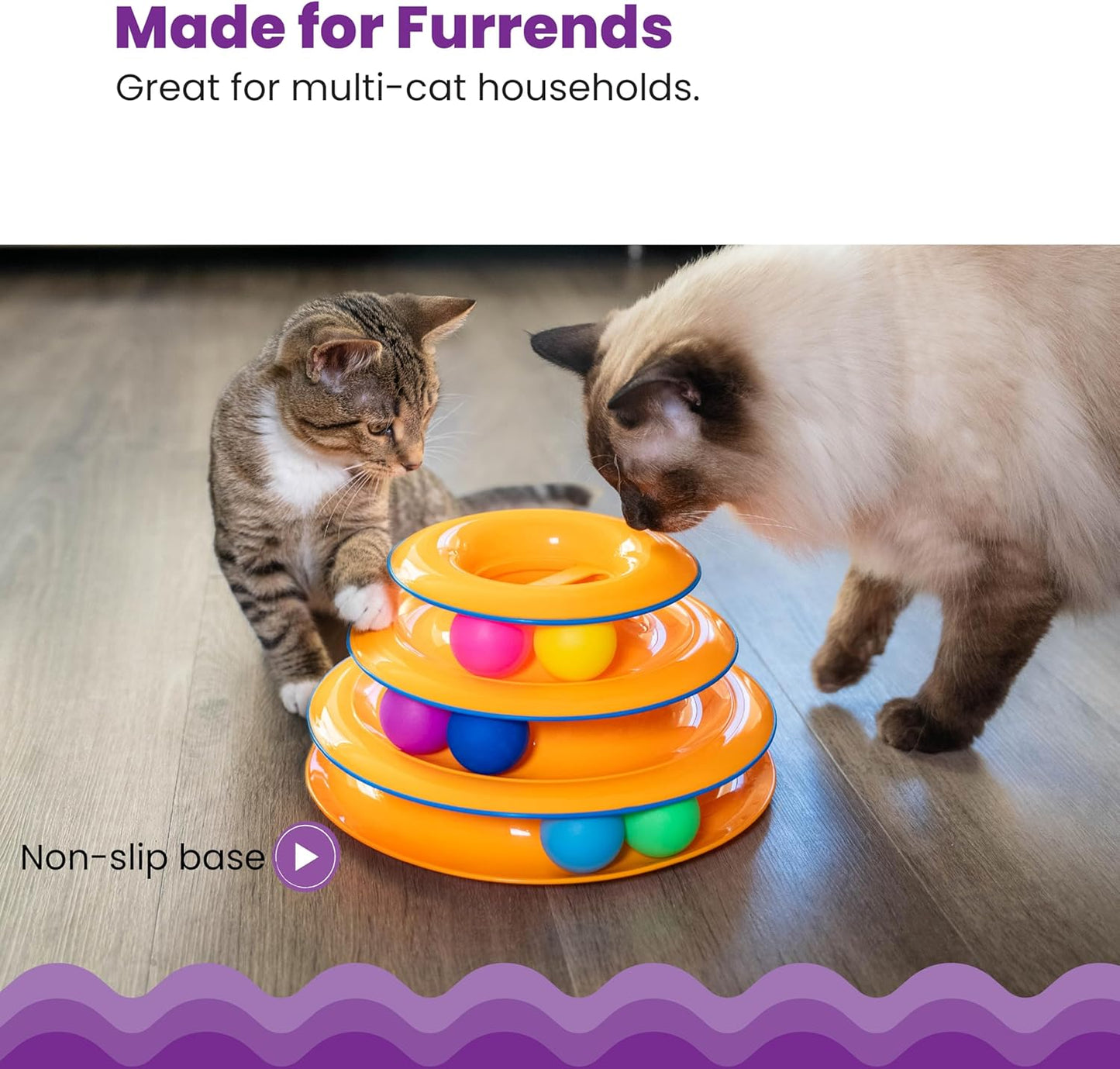 Tower of Tracks 3-Level Cat Track Toy with 6 Balls, Interactive Toy for Indoor Cats, Orange