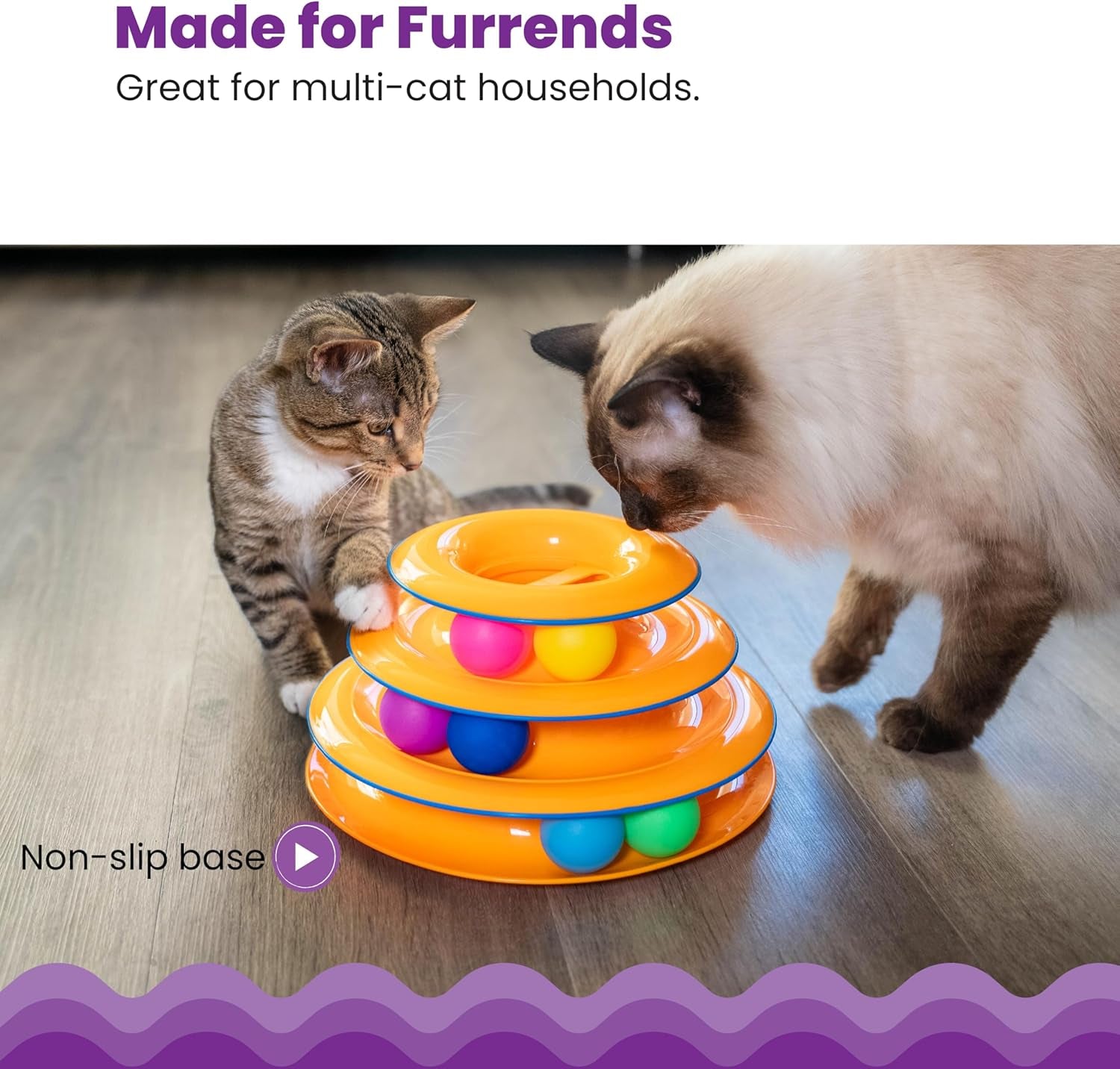 Tower of Tracks 3-Level Cat Track Toy with 6 Balls, Interactive Toy for Indoor Cats, Orange