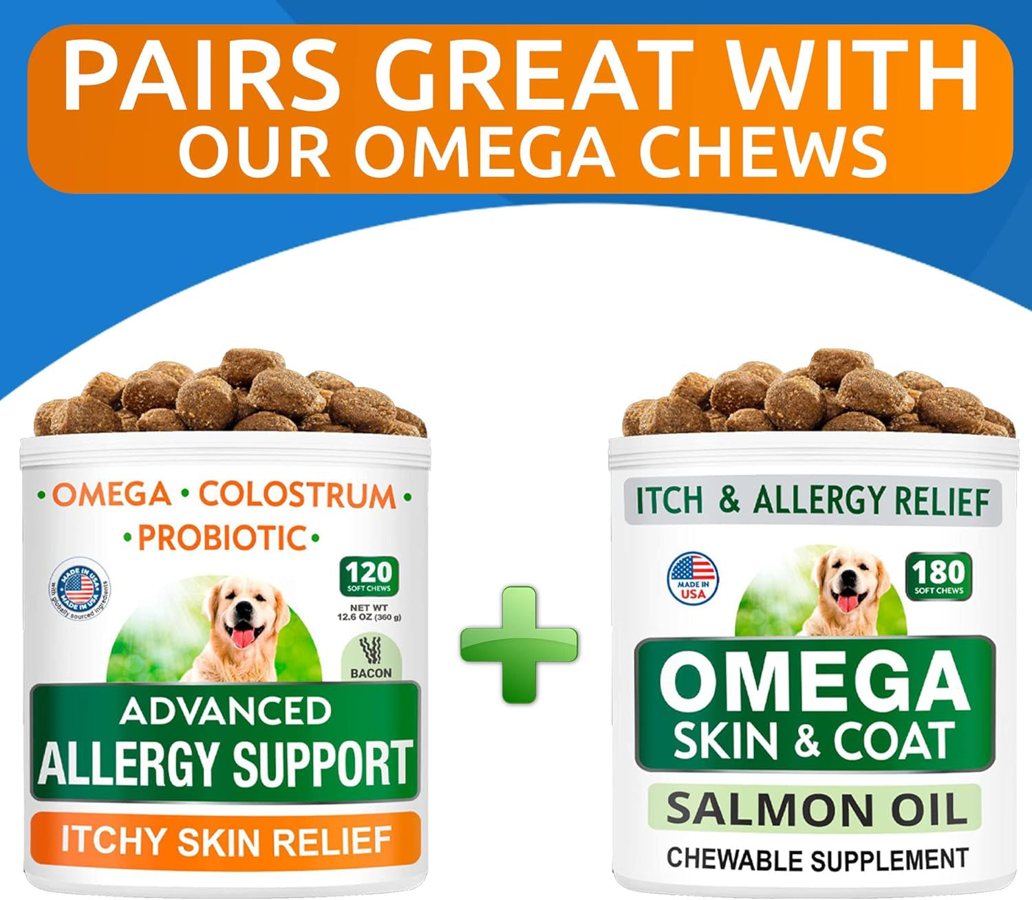 Advanced Dog Allergy Itch Relief Chews - Skin Probiotics W/Fish Oil Omega 3 - Itchy Skin Relief Pills - anti Itching Licking - Skin Allergies Treatment Immune Supplement Colostrum-120 Bacon