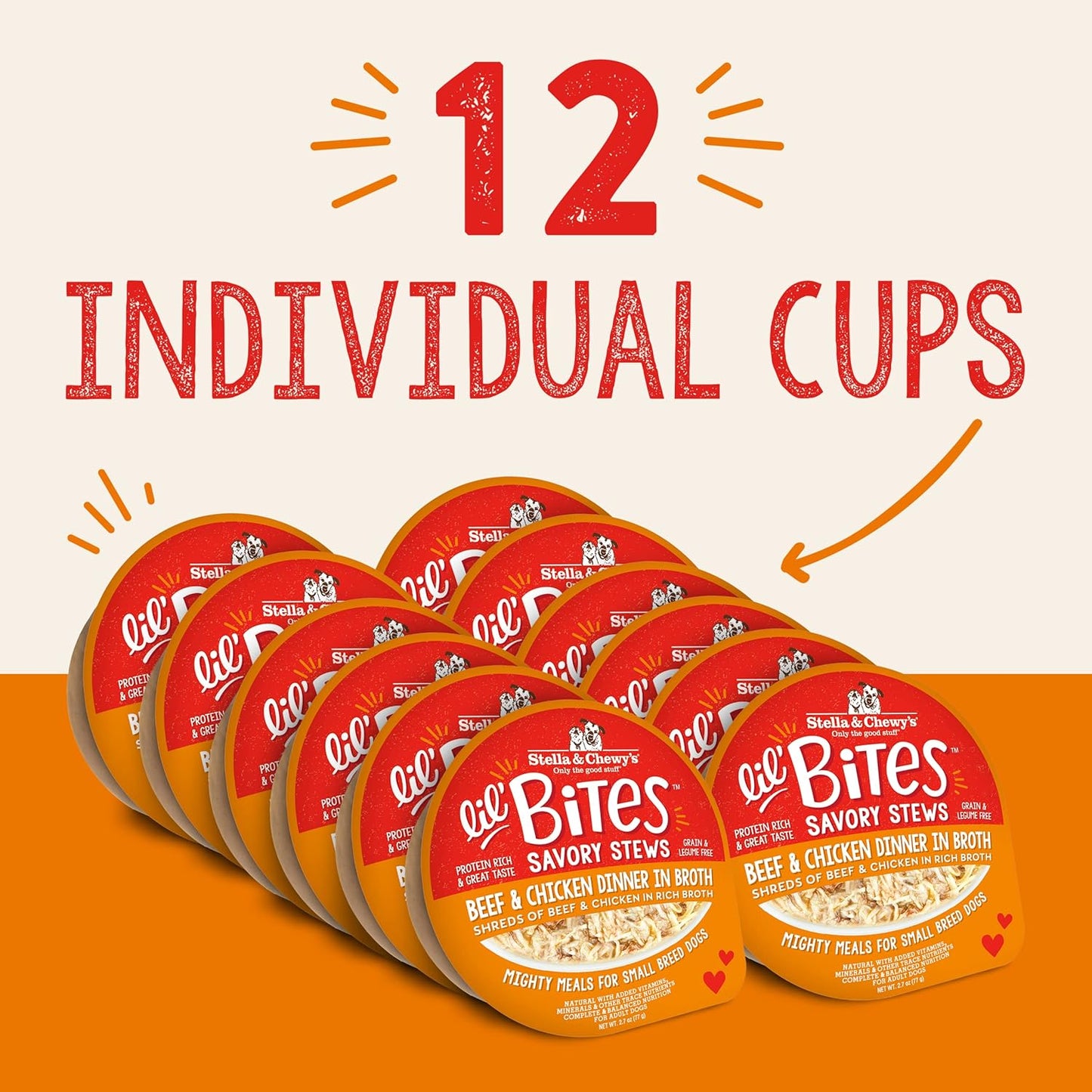 Lil Bites Savory Stews for Small Breeds Beef & Chicken Dinner in Broth, 2.7 Oz. Cups (Pack of 12)