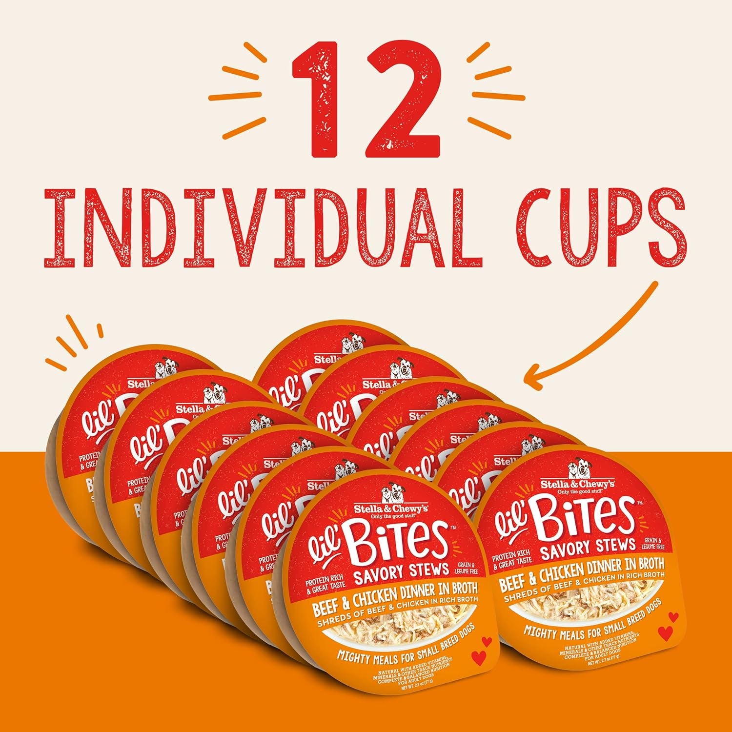 Lil Bites Savory Stews for Small Breeds Beef & Chicken Dinner in Broth, 2.7 Oz. Cups (Pack of 12)