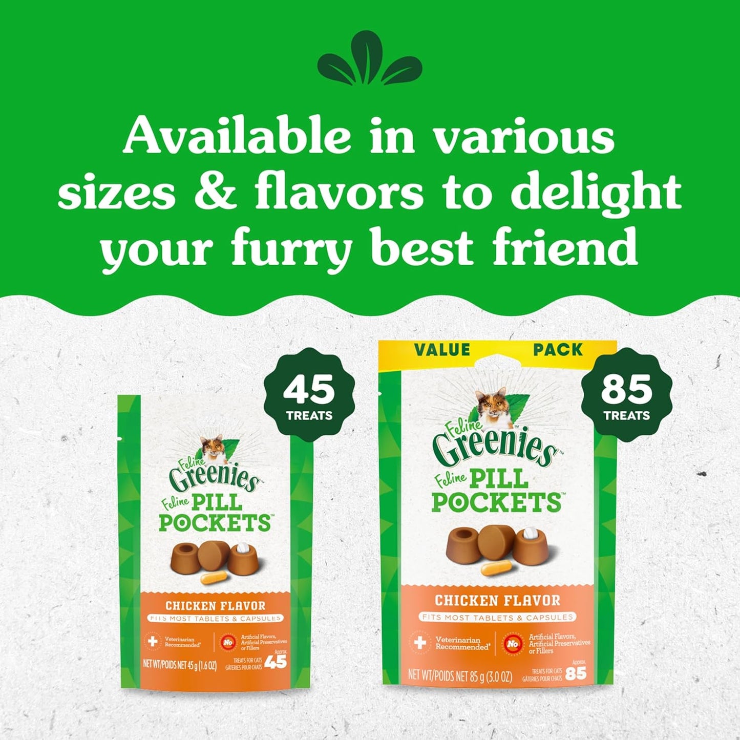Feline Pill Pockets for Cats Natural Soft Cat Treats, Chicken Flavor, 1.6 Oz. Pouch (45 Treats)