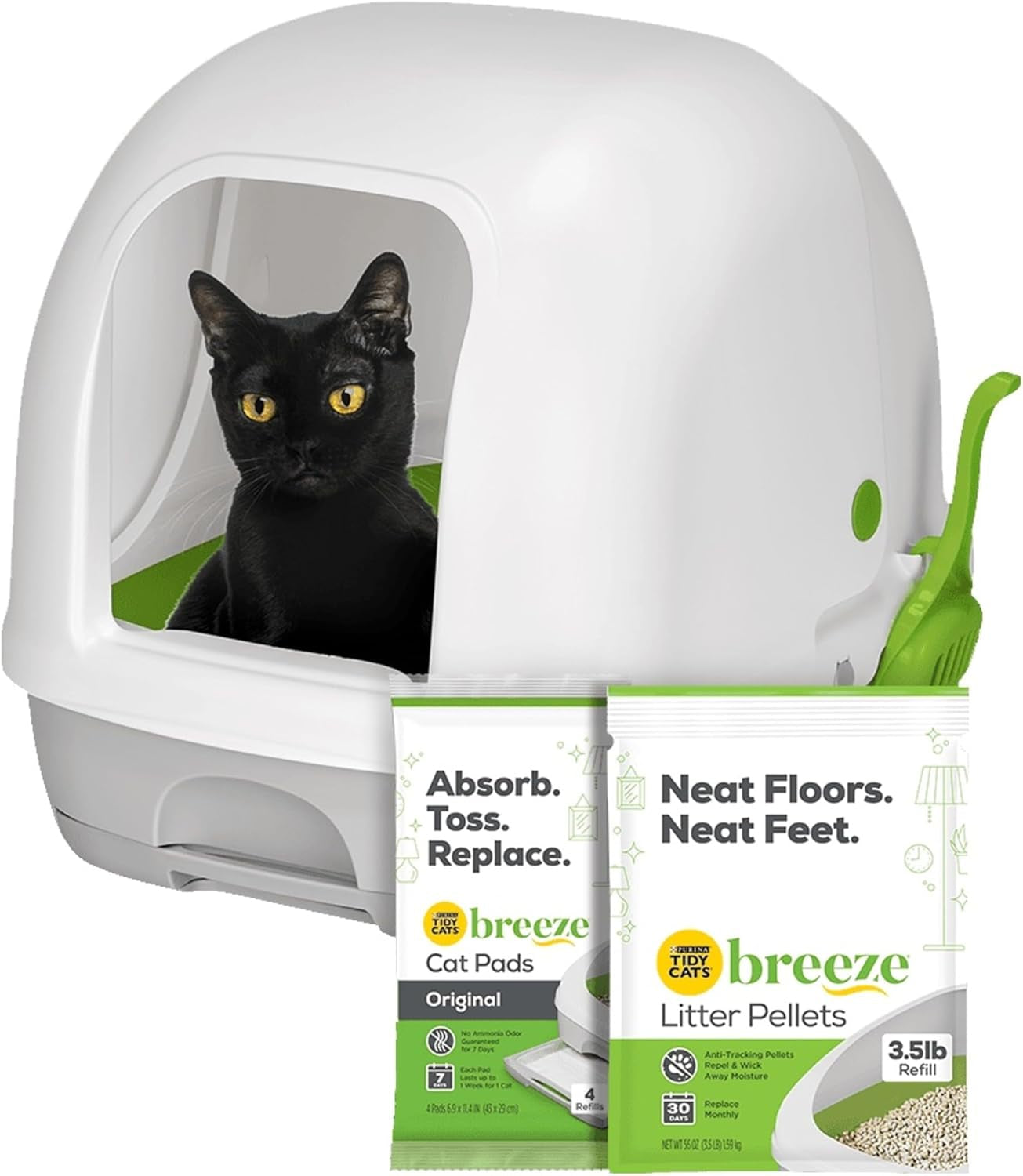 Purina  Hooded Litter Box System, BREEZE Hooded System Starter Kit Litter Box, Pellets & Pads