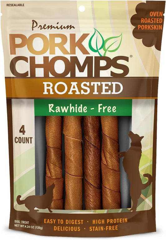 Roasted Pork Skin Dog Chews, 6-Inch Twists, 4 Count