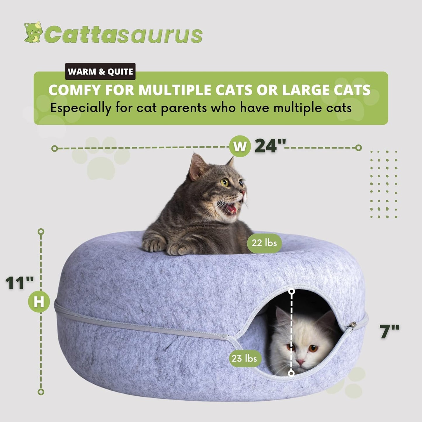 Peekaboo Cat Cave for Multiple & Large Cats up to 30-45 Lbs, Scratch Detachable & Washable Tunnel Bed, Comfy Donut Cat Cave (Light Gray, Large)