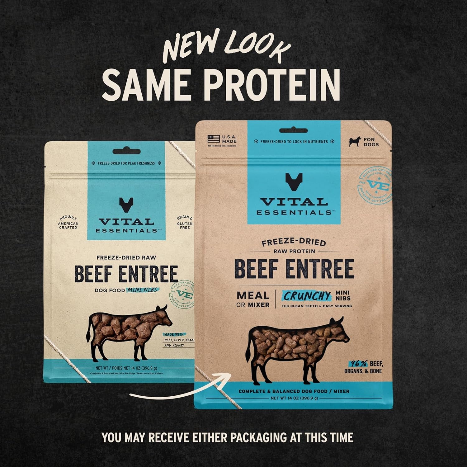 Freeze-Dried Raw Beef Meal or Mixer Dog Food Crunchy Mini Nibs, 14 Oz