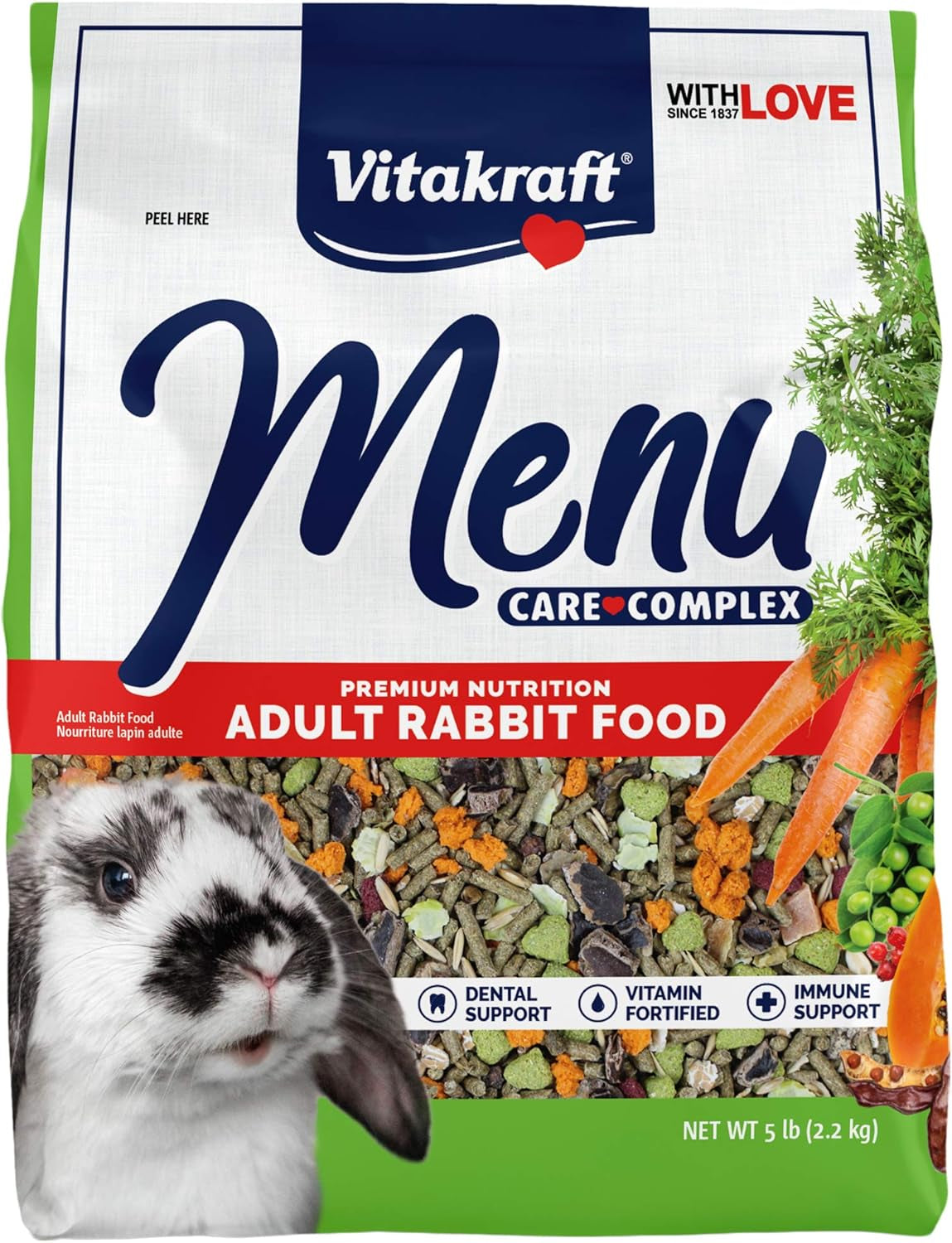 Menu Premium Rabbit Food - Alfalfa Pellets Blend - Vitamin and Mineral Fortified, Carrots,Greens,Grains,Fruits, 5 Lb