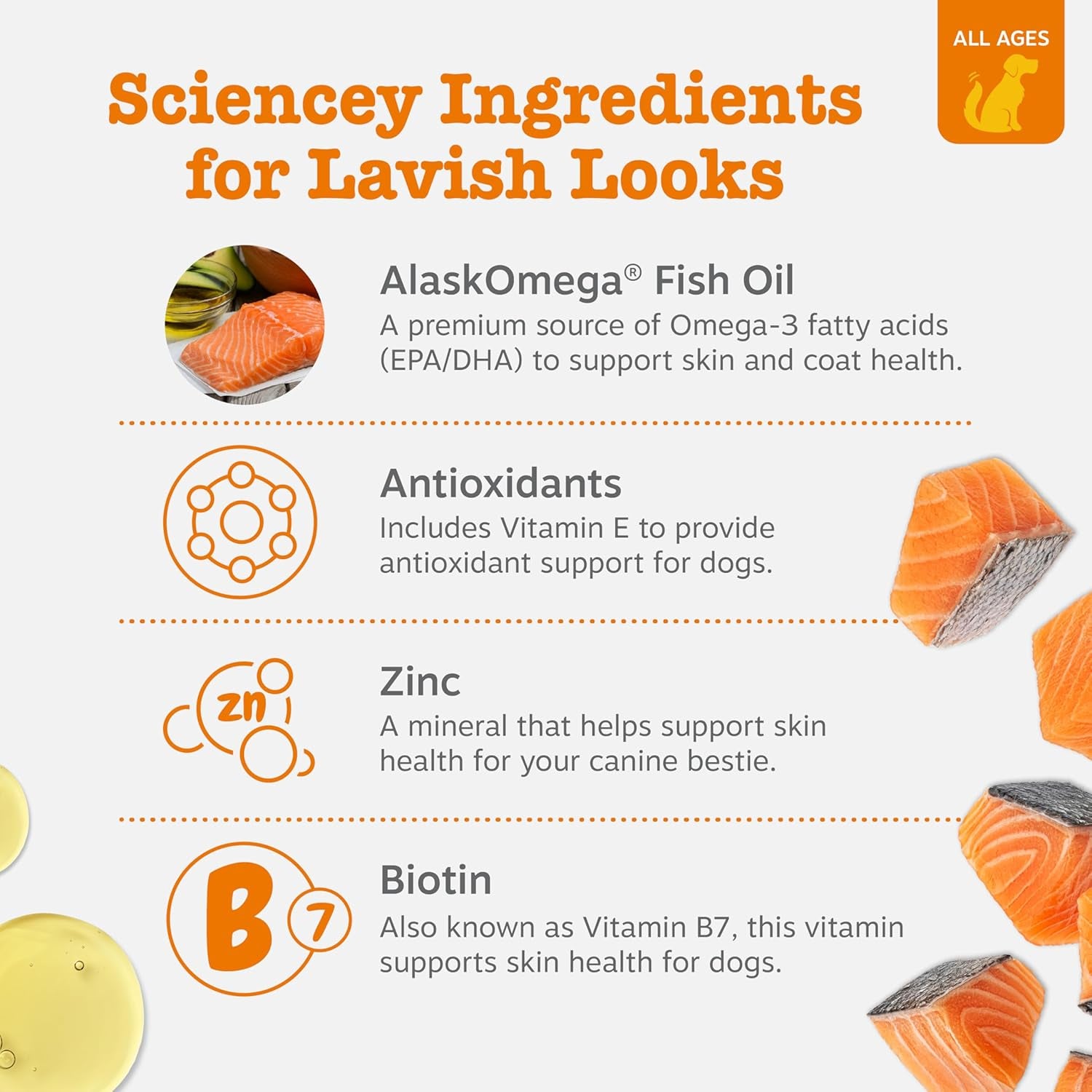 Omega 3 Alaskan Fish Oil Chew Treats for Dogs - with Alaskomega for EPA & DHA Fatty Acids - Hip & Joint Support + Skin & Coat Chicken Flavor (90 Soft Chews)