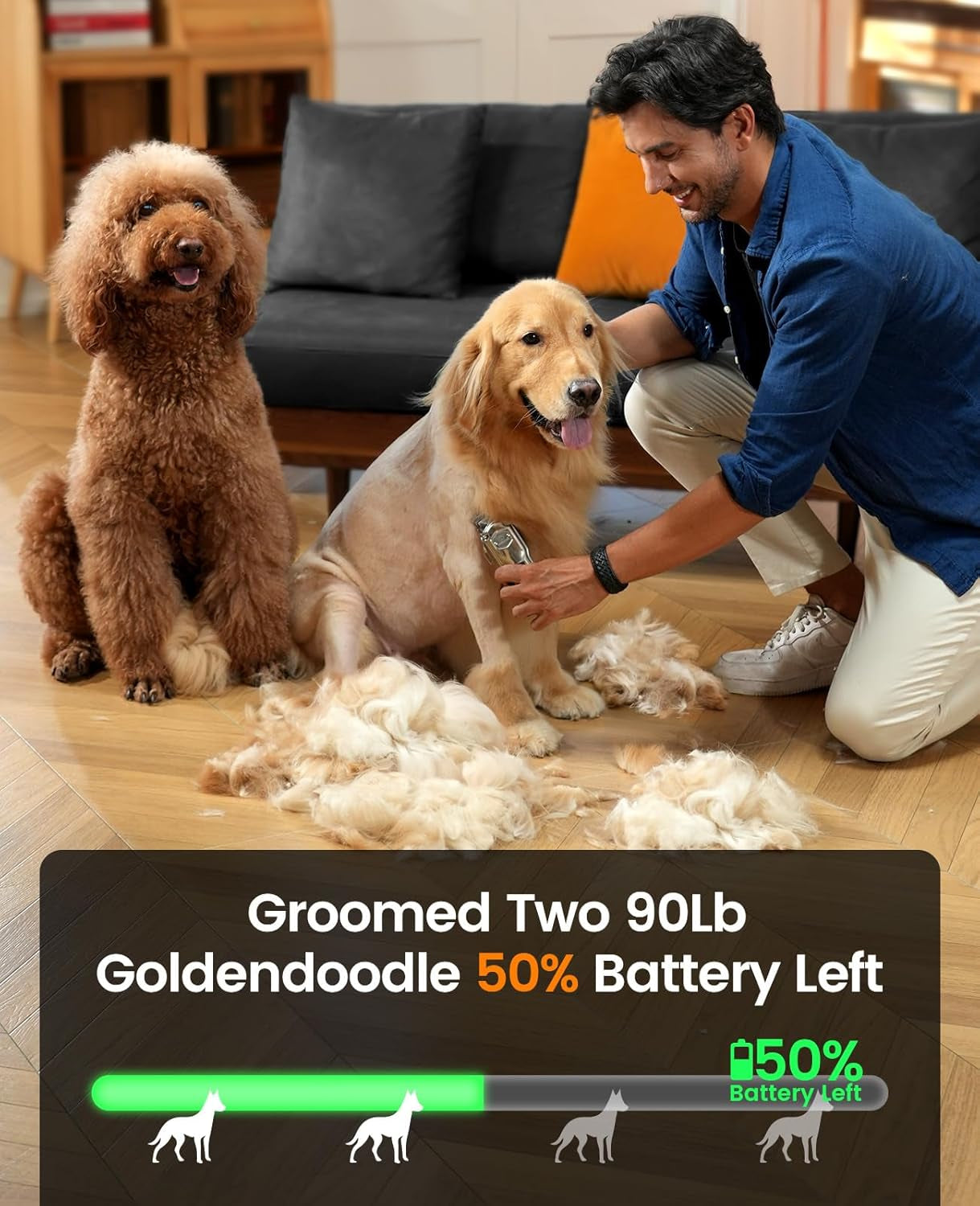 Dog Clippers for Grooming Thick Hair Professional,Cordless/Rechargeable Pet Grooming Kit with Detachable Metal Combs, Low Noise Heavy-Duty Pet Clippers for Thick/Curly/Fine/Wavy Hair (Sliver)