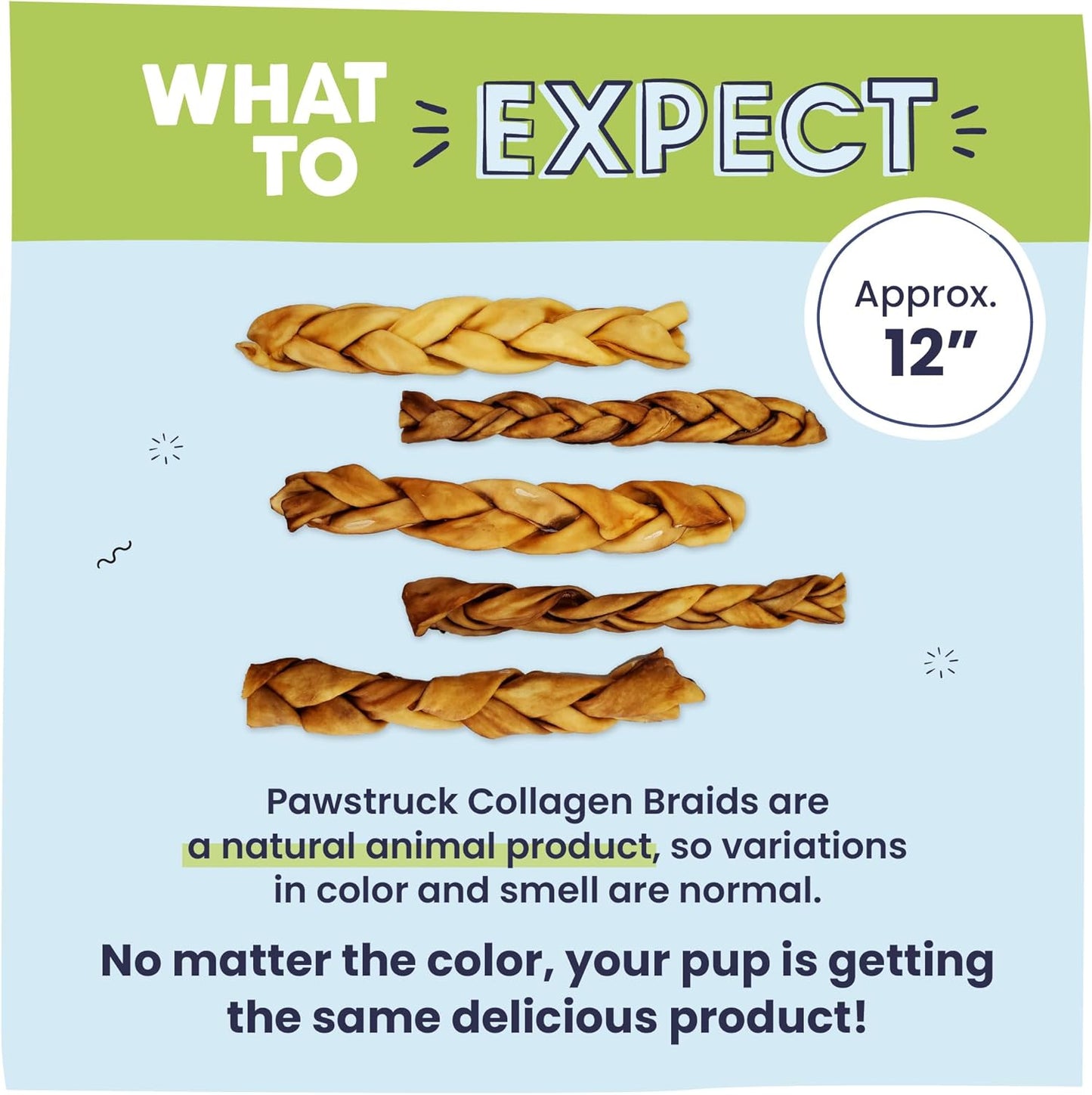 Natural Large 10-13” Beef Collagen Braids for Dogs – Long-Lasting Rawhide & Bully Stick Alternative, with Chondroitin & Glucosamine – 3 Pack