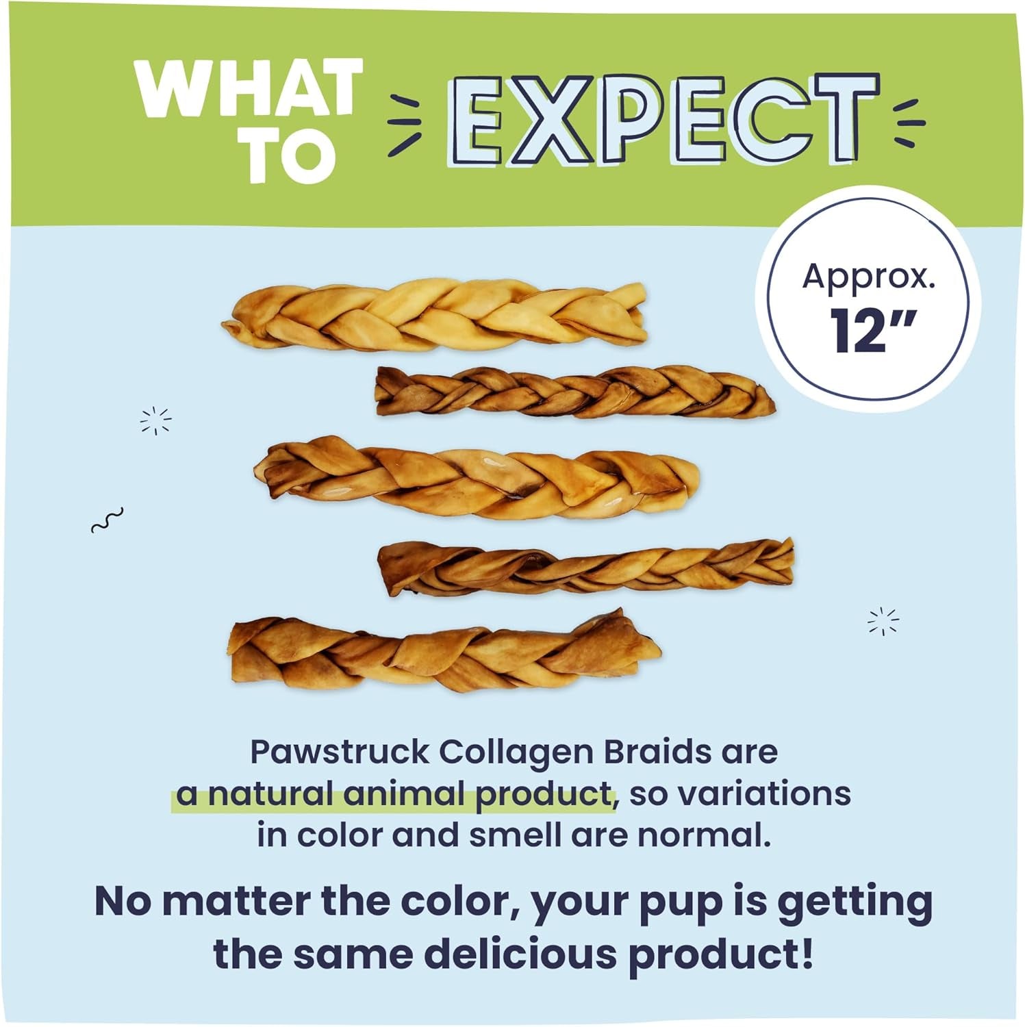 Natural Large 10-13” Beef Collagen Braids for Dogs – Long-Lasting Rawhide & Bully Stick Alternative, with Chondroitin & Glucosamine – 3 Pack