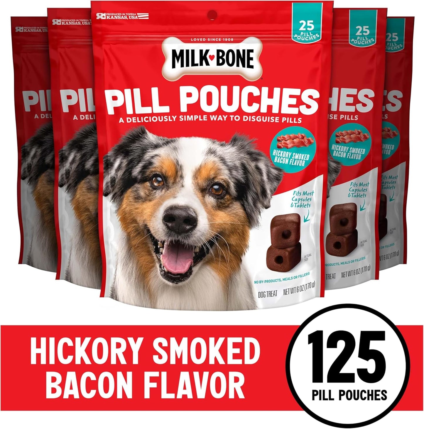 Pill Pouches Dog Treats, Hickory Smoked Bacon Flavor, 6 Ounce (Pack of 5)