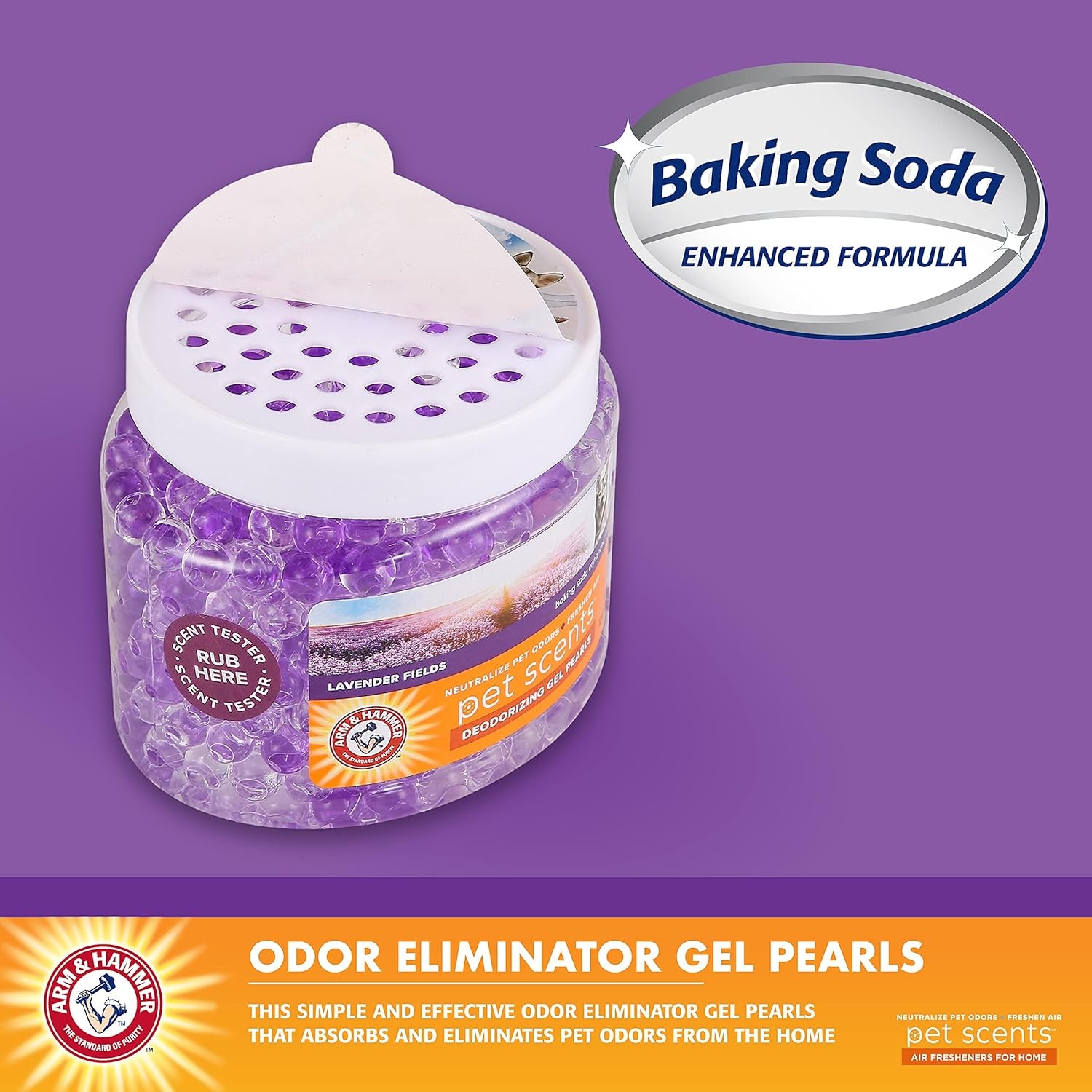 Air Freshener Gel - Pet Odor Eliminator with Baking Soda - Odor Absorbing Gel Beads for Cats & Dogs - Pet Deodorizer and Air Neutralizer for Home - Natural Freshness Lavender Fields 12 Oz