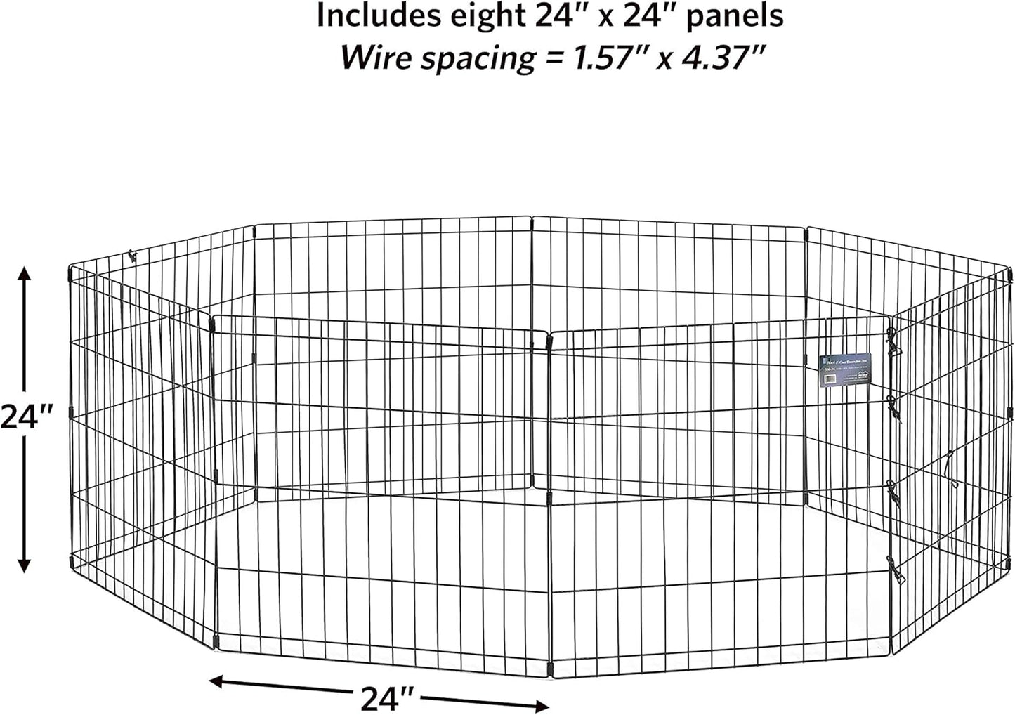 Folding Metal Puppy/Dog Exercise Pen, Indoor/Outdoor Playpen with No Door, Provides 16 Sq Feet of Play Space, 24-Inches Tall, Black E-Coated