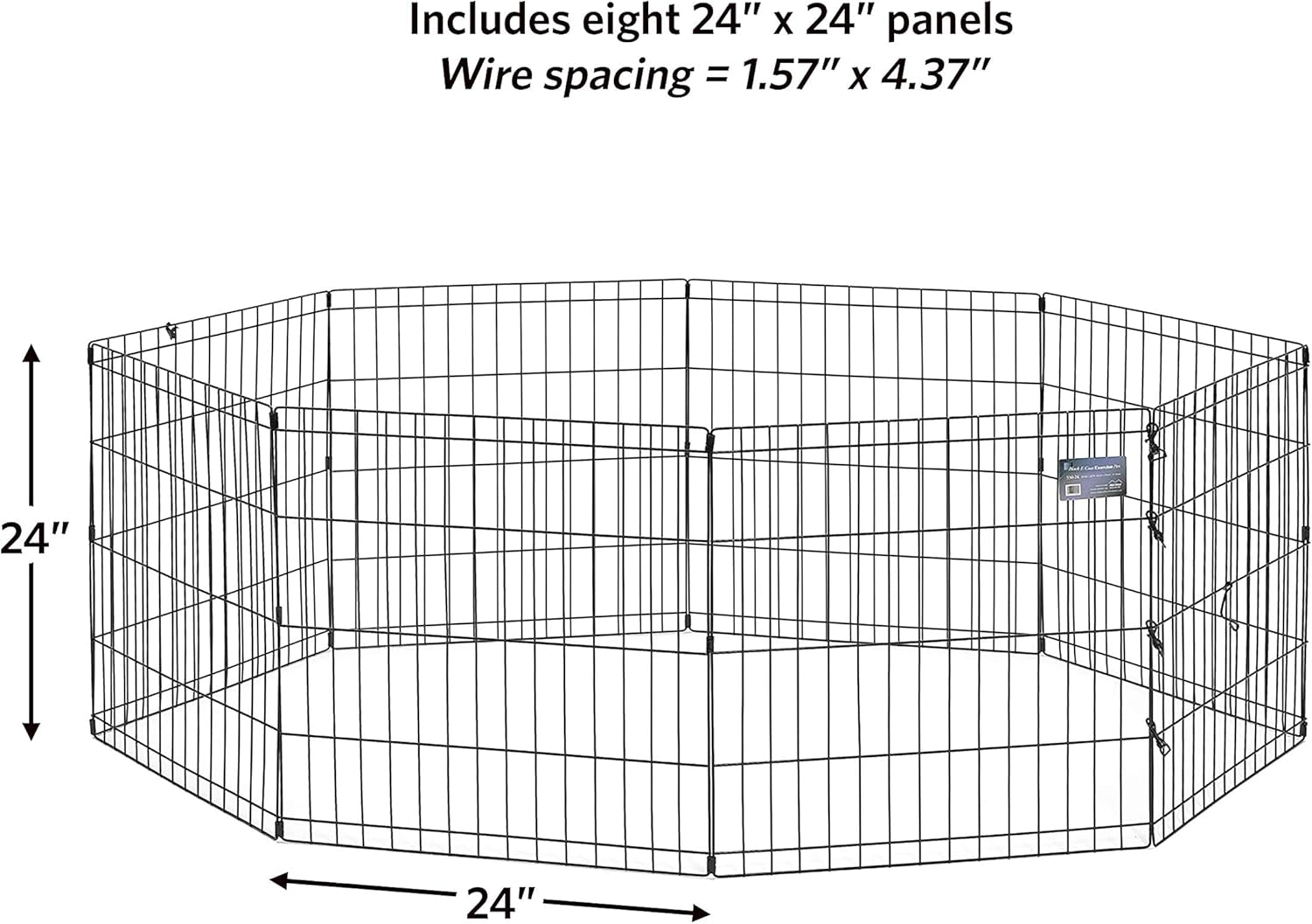 Folding Metal Puppy/Dog Exercise Pen, Indoor/Outdoor Playpen with No Door, Provides 16 Sq Feet of Play Space, 24-Inches Tall, Black E-Coated