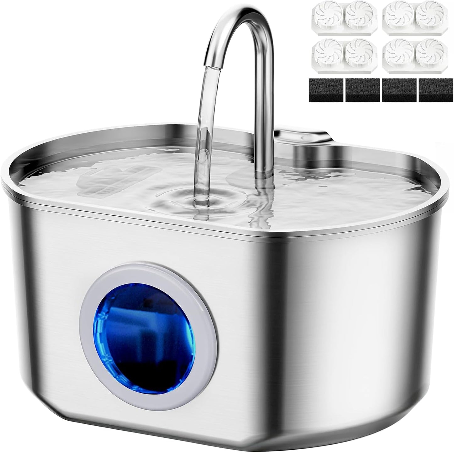 Cat Water Fountain Stainless Steel: 74Oz/2.2L Cat Fountain for Drinking- Pet Water Fountain inside - Automatic Dog Watering Dispenser Bowl - Pet Feeding & Watering Supplies (4 Filters)