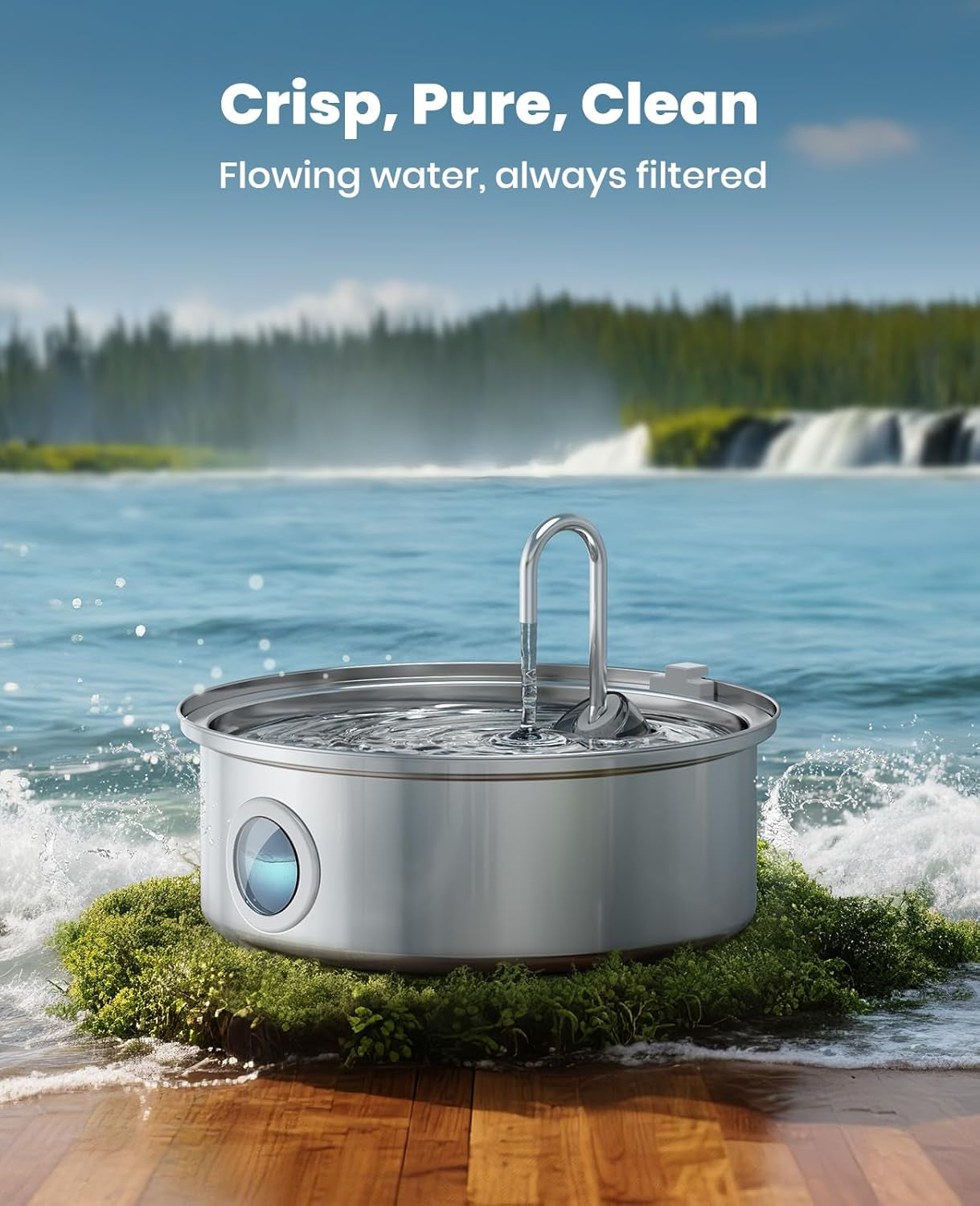 Dog Water Fountain, 7L/230Oz/1.8G Quiet Dog Fountain Water Bowl, Stainless Steel Dog Water Fountain with Visual Water Level&Triple Filtration for Large Medium Small Breed Dogs Pets