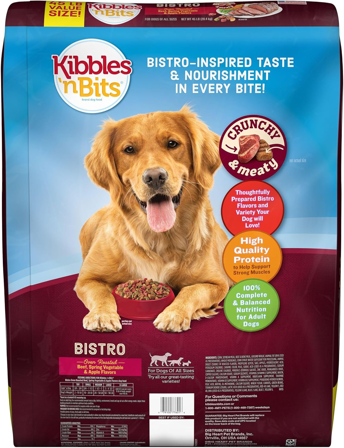 Bistro Dry Dog Food, Oven Roasted Beef, Spring Vegetable & Apple Flavors for Adult Dogs, 45 Lb. Bag