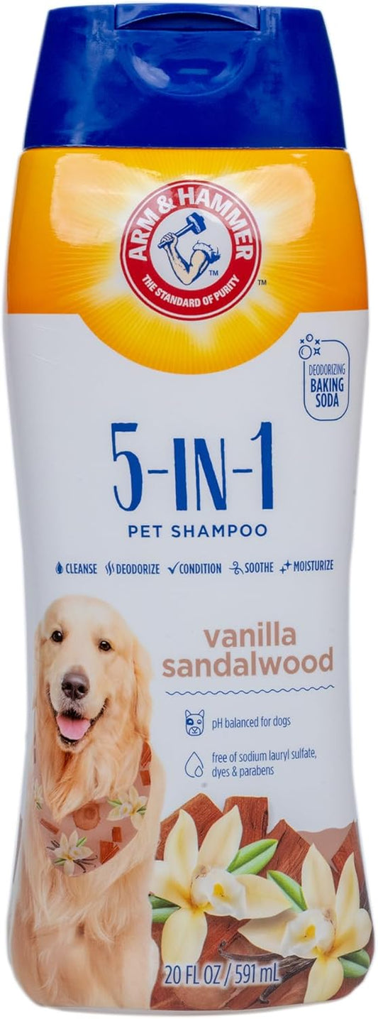 for Pets 5-In-1 Pet Shampoo with Conditioner, Vanilla Sandalwood Scent - Deodorizing, Skin Soothing, and Moisturizing Ingredients, Dog Oatmeal Shampoo with Aloe and Shea Butter, 20 Fl Oz