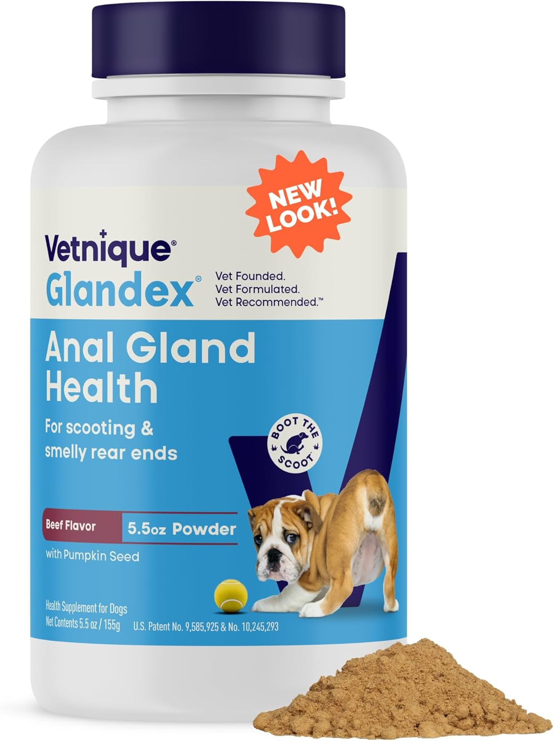 Glandex Dog Fiber Supplement Powder for Anal Glands with Pumpkin, Digestive Enzymes & Probiotics - Vet Recommended (Regular or Advanced Strength) - Boot the Scoot (5.5Oz Powder, Beef Liver)