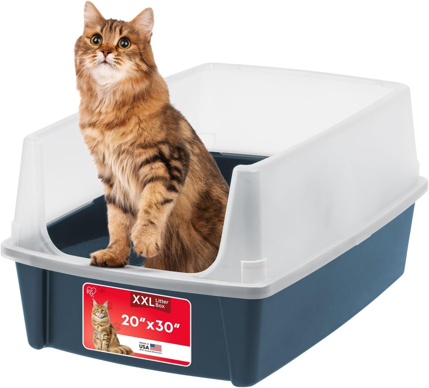 Xx-Large Cat Litter Box, Open Top Extra Large Litter Box for Big Cats and Multi-Cat Households, High Sided Scatter Shield, Easy to Clean, 30"L X 20"W X 14"H, Navy