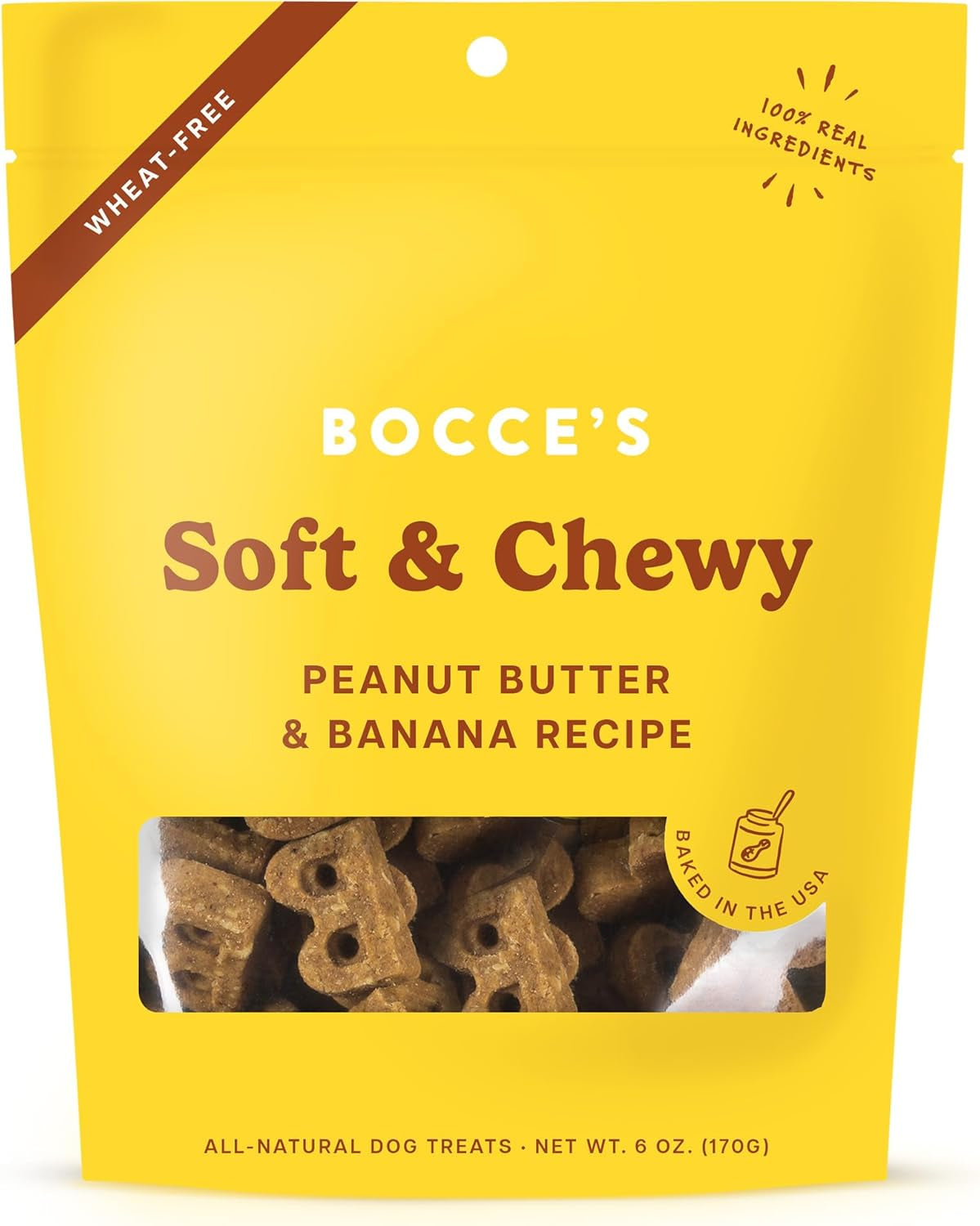 Oven Baked PB & Banana Recipe Treats for Dogs, Wheat-Free Everyday Dog Treats, Real Ingredients, Baked in the USA, All-Natural Soft & Chewy Cookies, Peanut Butter & Banana, 6 Oz