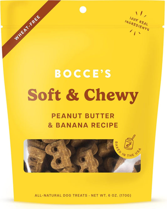 Oven Baked PB & Banana Recipe Treats for Dogs, Wheat-Free Everyday Dog Treats, Real Ingredients, Baked in the USA, All-Natural Soft & Chewy Cookies, Peanut Butter & Banana, 6 Oz