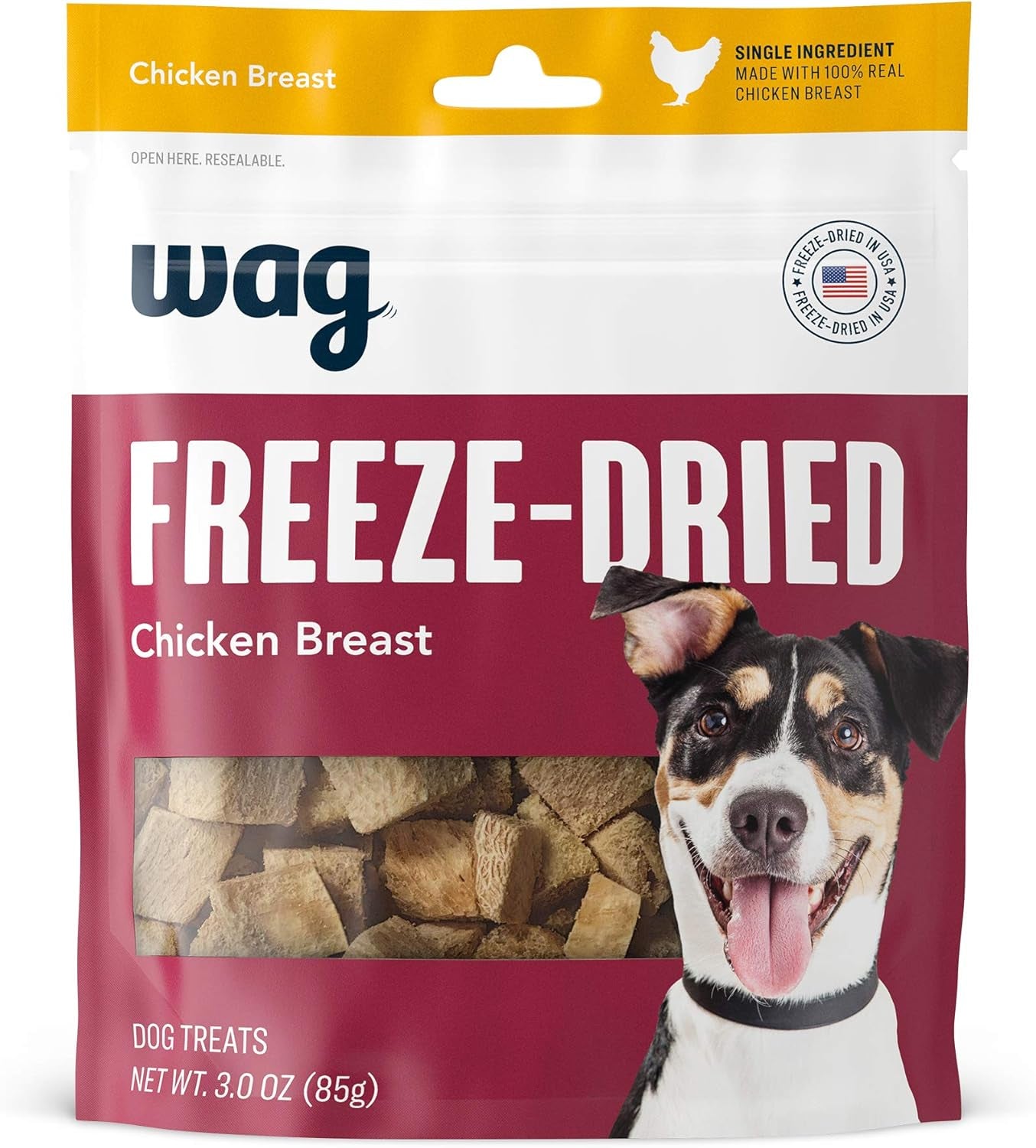 Amazon Brand -  Dog Treats Freeze Dried Raw Single Ingredient Chicken Breast, High Protein, Healthy Training Treats or Meal Topper for All Dogs, Grain-Free, 3 Oz (Pack of 1)