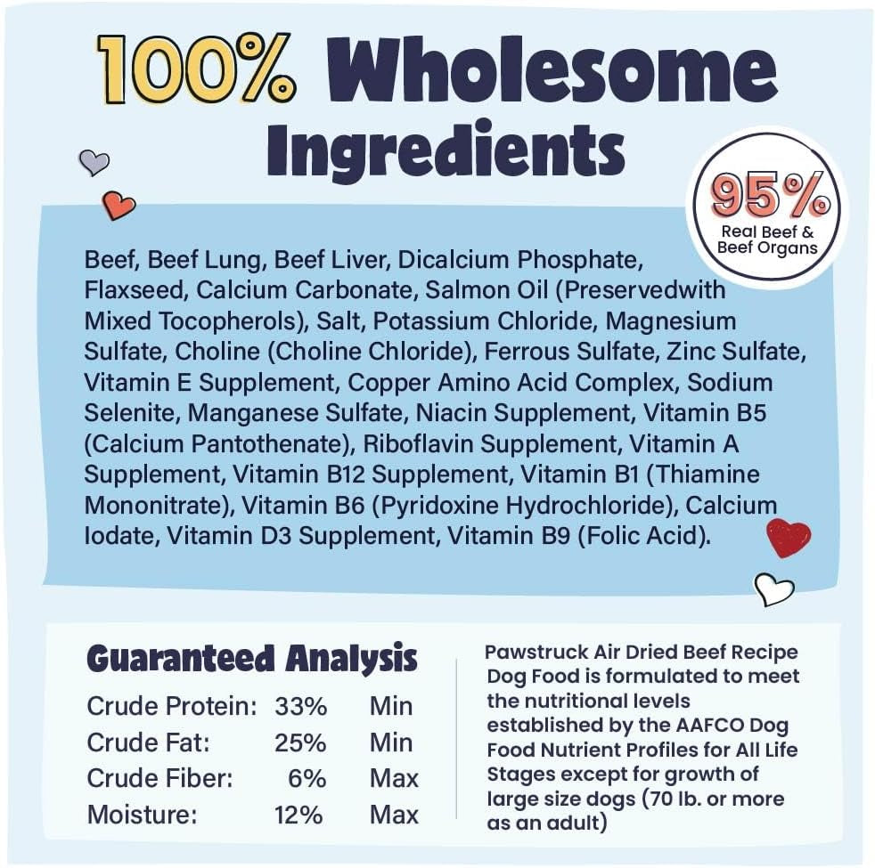 Air Dried Dog Food with Real Beef, Grain-Free, Made in USA, Non-Gmo & Vet Recommended, High Protein Limited Ingredient Full-Feed for All Breeds & Ages, 2Lb Bag