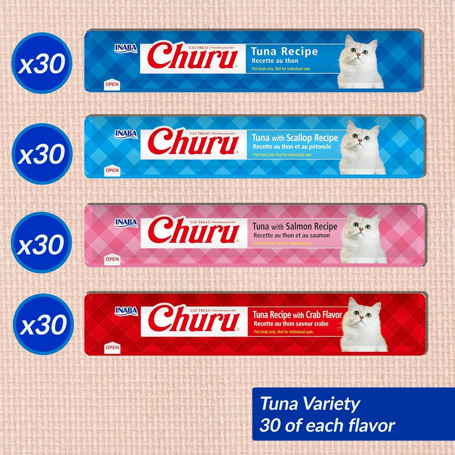 Churu Cat Treats, Lickable, Squeezable Creamy Purée with Vitamin E, 0.5 Ounces per Tube, 120 Tubes Total, Tuna Variety