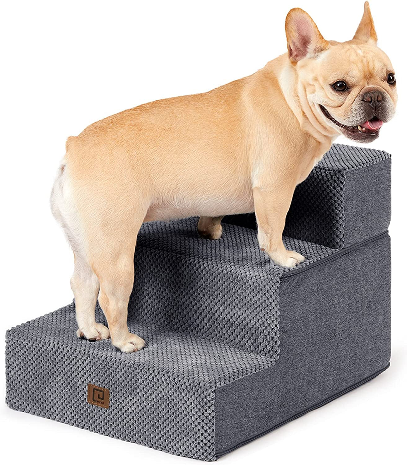 Dog Stairs for Small Dogs 13.5" H, 3-Step Dog Steps for Couch Sofa and Chair, Pet Steps for Medium Cats, Non-Slip Balanced Pet Ramp Indoor, Grey