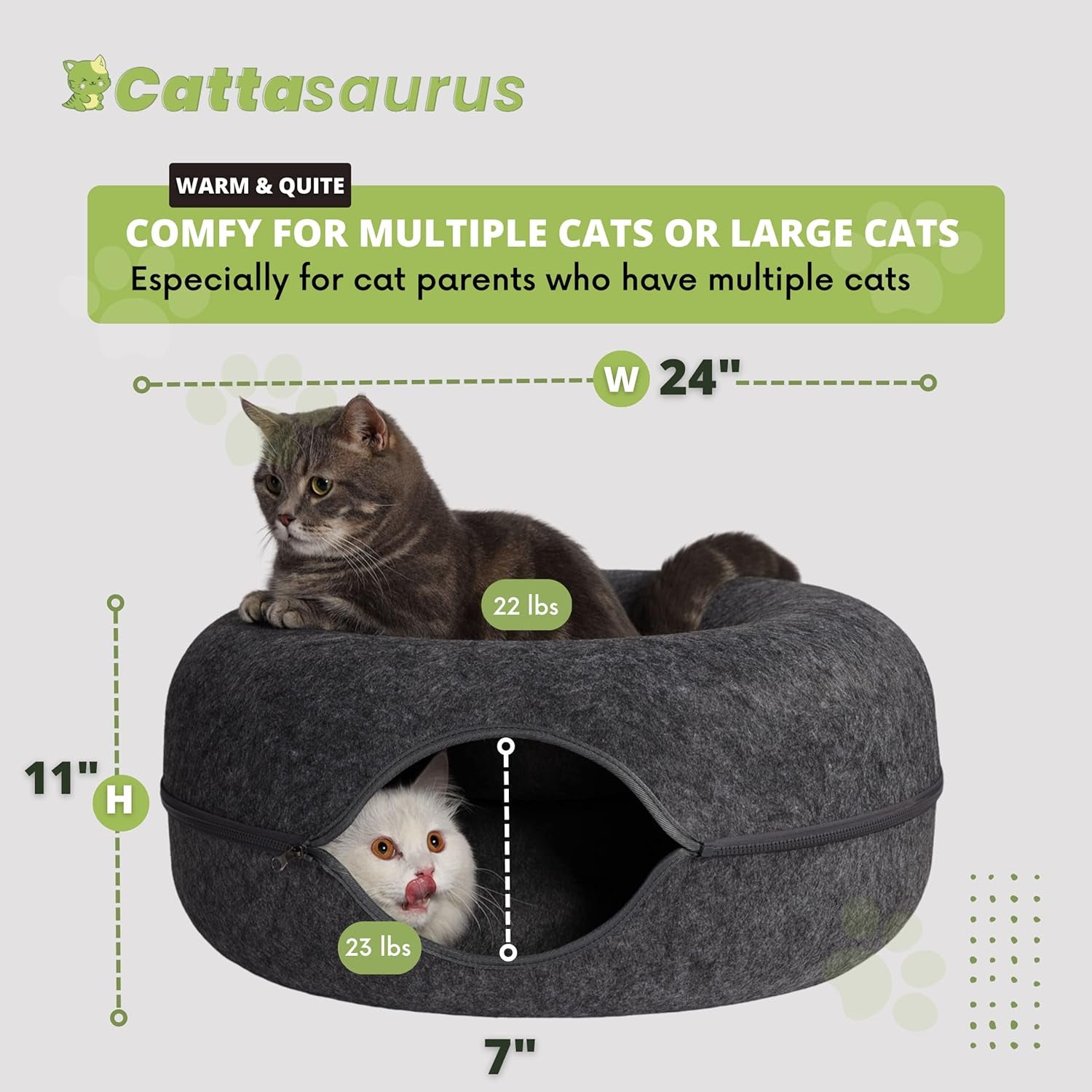 Peekaboo Cat Cave for Multiple & Large Cats up to 30-45 Lbs, Scratch Detachable & Washable Tunnel Bed, Comfy Donut Cat Cave (Dark Gray, Large)