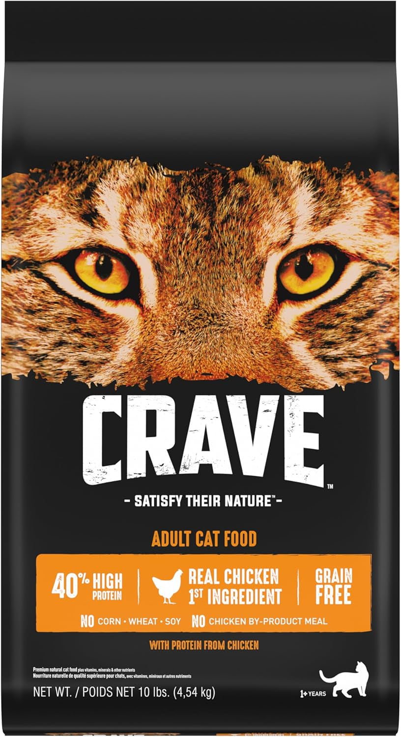 Grain Free Adult High Protein Natural Dry Cat Food with Protein from Chicken, 10 Lb. Bag