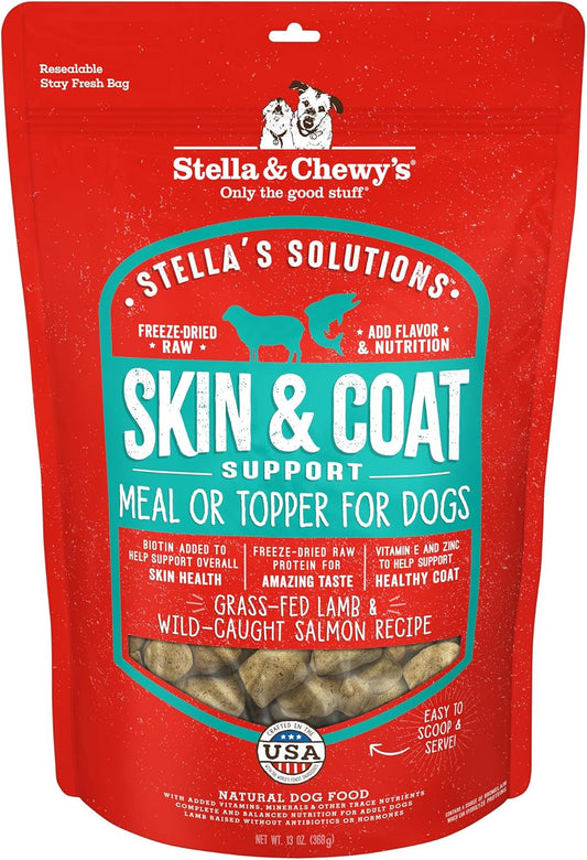 Freeze-Dried Raw Dog Food for Skin & Coat - Grass-Fed Lamb & Wild-Caught Salmon - Natural Solution for Itchy Skin, Dull Coat & Shedding - Premium Raw Nutrition - 13Oz