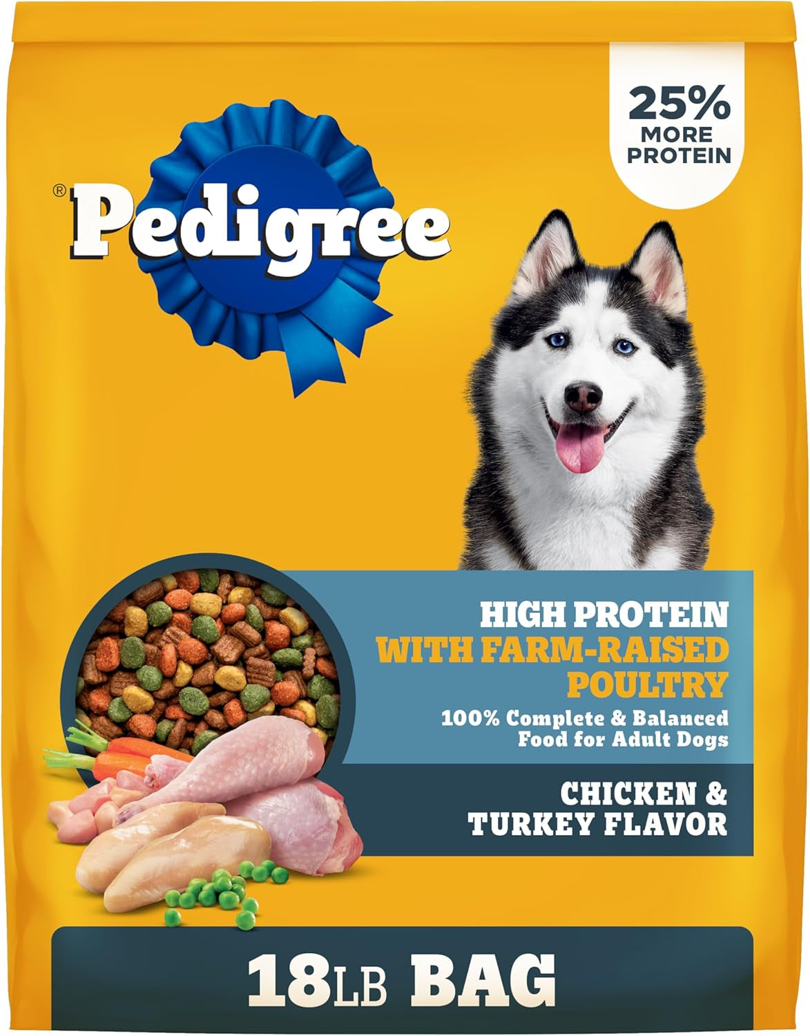 High Protein Adult Dry Dog Food, Chicken and Turkey Flavor, 18 Lb. Bag