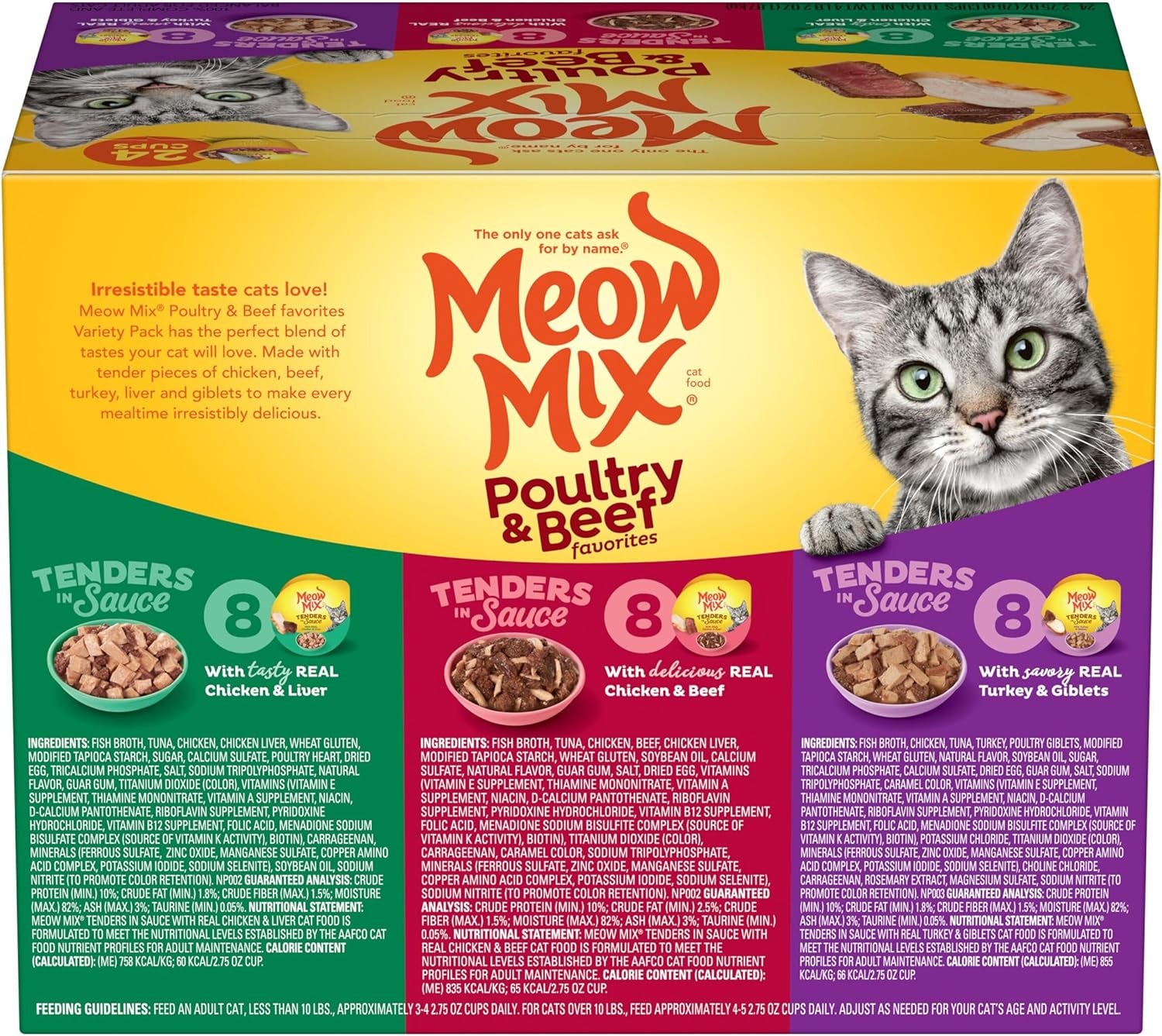 Tenders in Sauce Wet Cat Food, Poultry & Beef Variety Pack, 2.75 Ounce Cup (Pack of 24)
