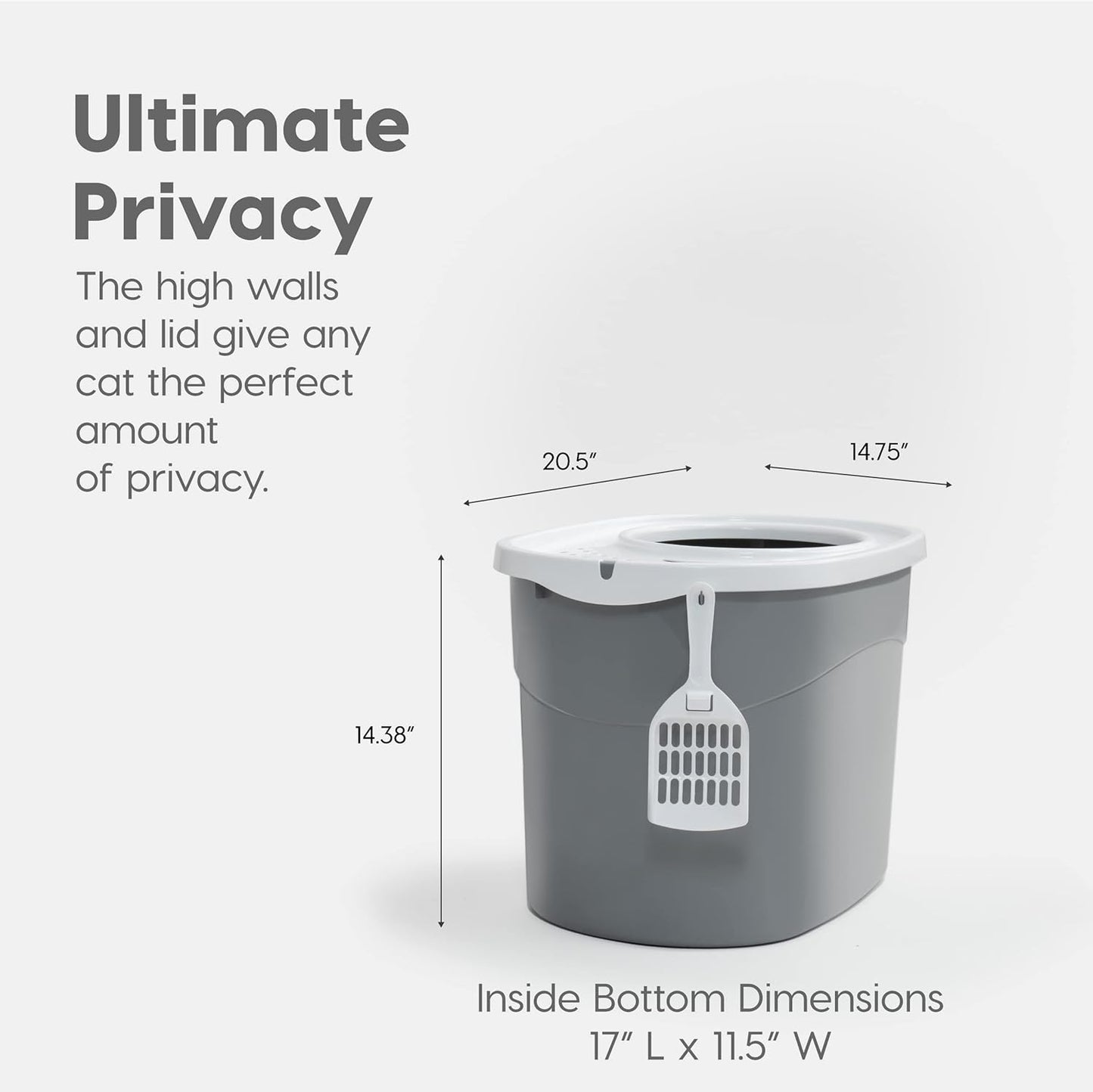 USA Top Entry Cat Litter Box, Large Enclosed with Litter Catching Lid and Scoop, Dog Proof, Cat Litter Box, Gray/White
