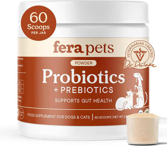 Probiotics for Dogs & Cats - Vet Created - Cat & Dog Probiotic Supplement - 12 Strains & Prebiotics for Pet’S Digestion - 60 Scoops​