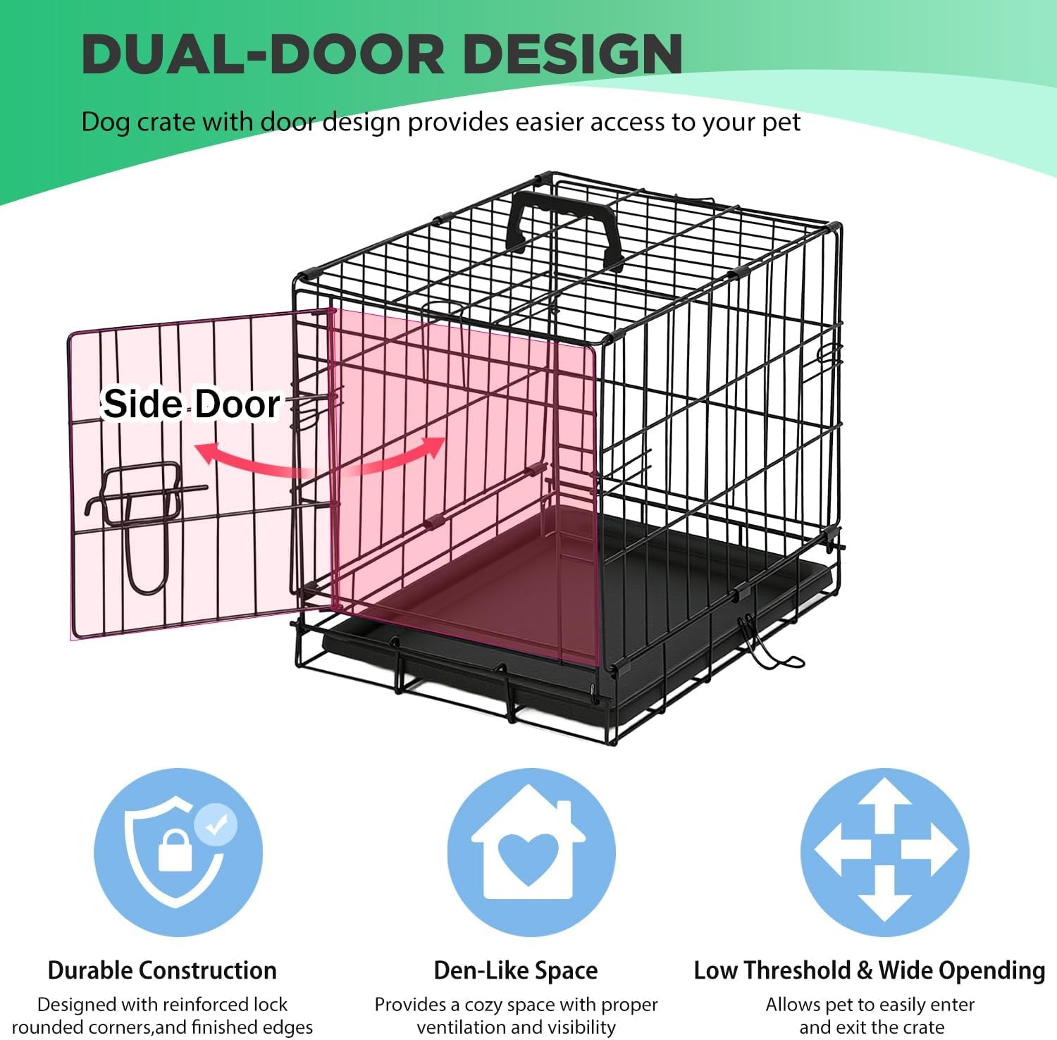 | Dog Crate | 18" | Black | Foldable Metal Kennel with Single Doors, Secure Slide-Bolt Latches, Leakproof Tray | Portable Dog Cage for Small Breeds | for Travel, Indoor & Outdoor Use