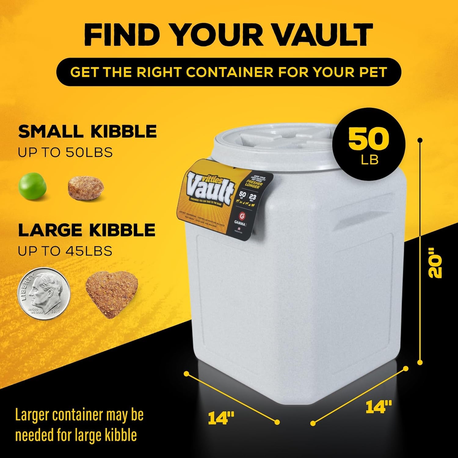 Vittles Vault Pet Food Storage Containers - Sealed Dog and Cat Food Storage Container, Fits up to 50Lbs, Made in the USA - [14"L X 20"H]