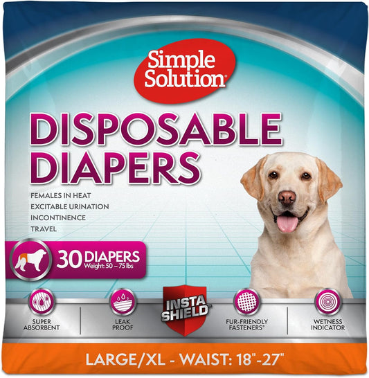 Disposable Dog Diapers, Female Dog Diapers, Puppy Potty Training, Incontinence and Heat Cycle Protection, Large Diapers for Dogs, 18-27 Inch Waist, 30 Count