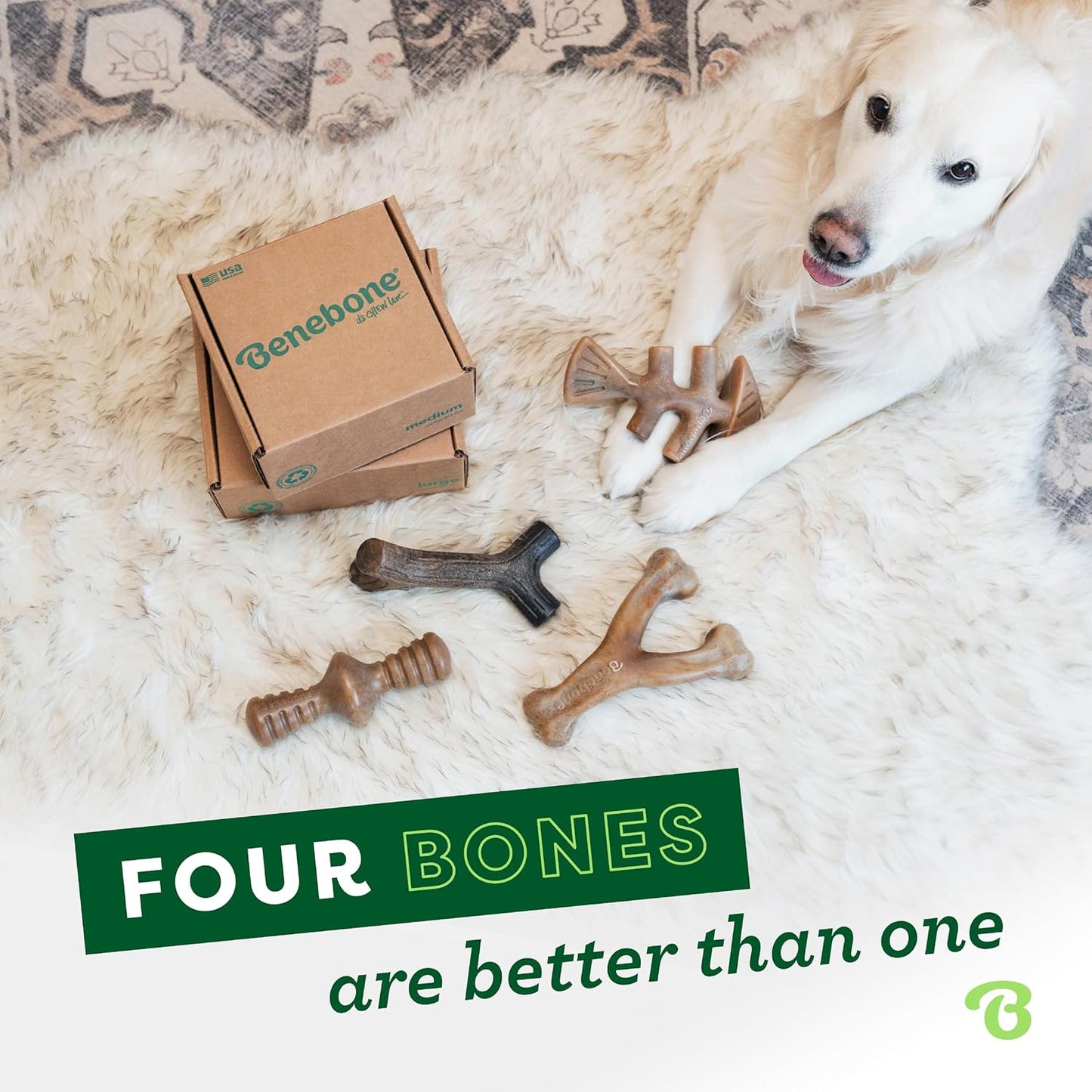 Medium 4-Pack Dog Chew Toys for Aggressive Chewers, Made in USA, 60Lbs and Under