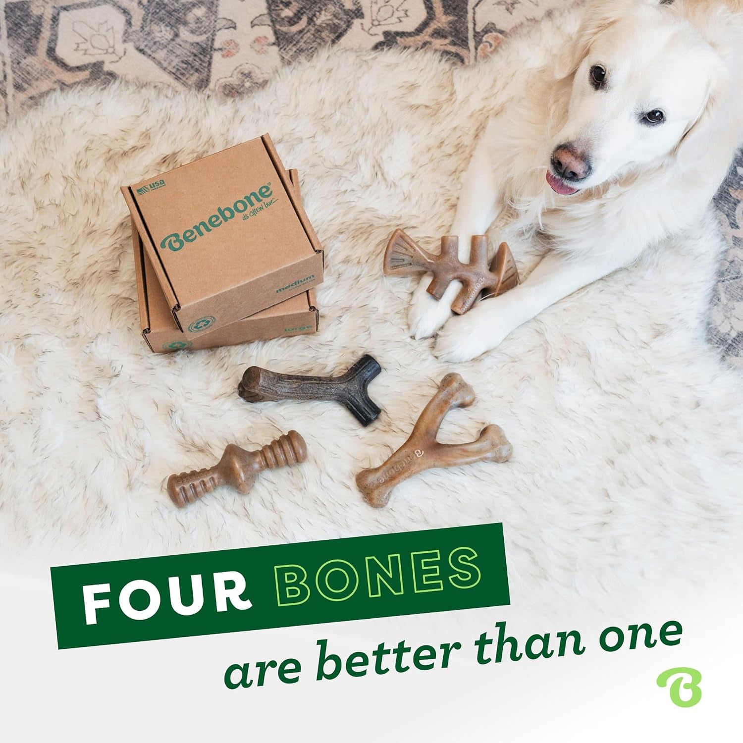 Medium 4-Pack Dog Chew Toys for Aggressive Chewers, Made in USA, 60Lbs and Under